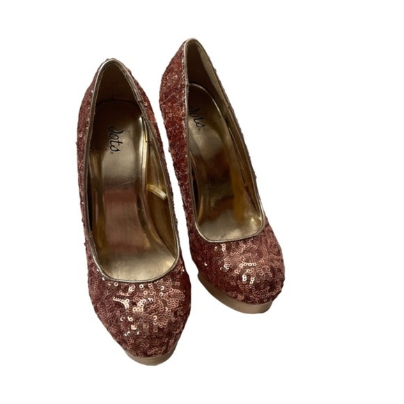 Dots Pink Sequined and Gold Platform Stiletto Heel Shoes Size 6 - Picture 5 of 8
